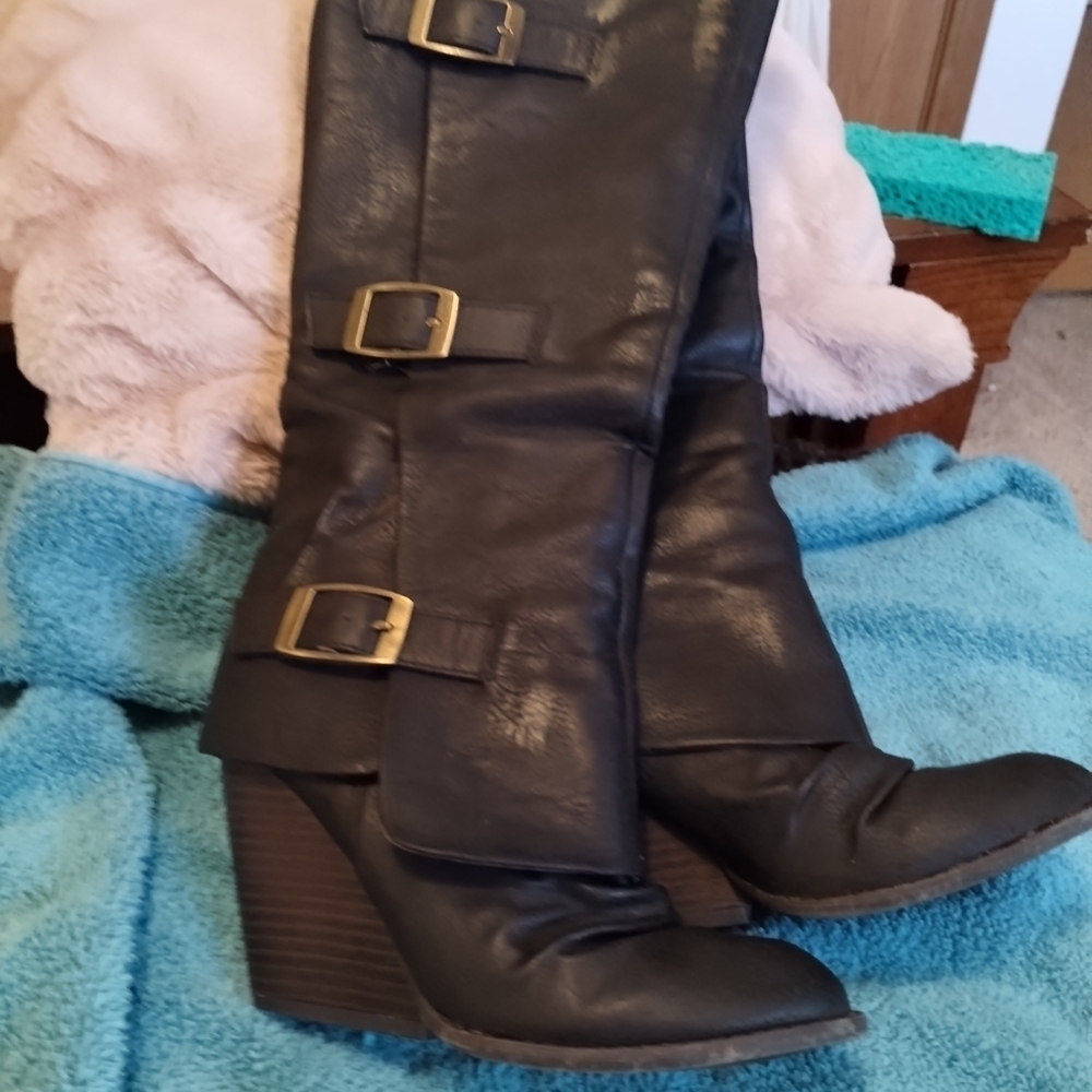 Fergalicious Black Heeled Boots with Buckle Detail
